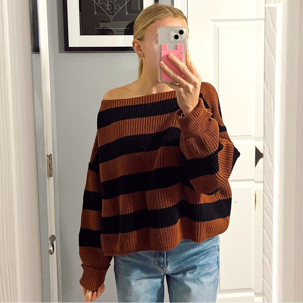French Connection Black & Brown Stripe Sweater